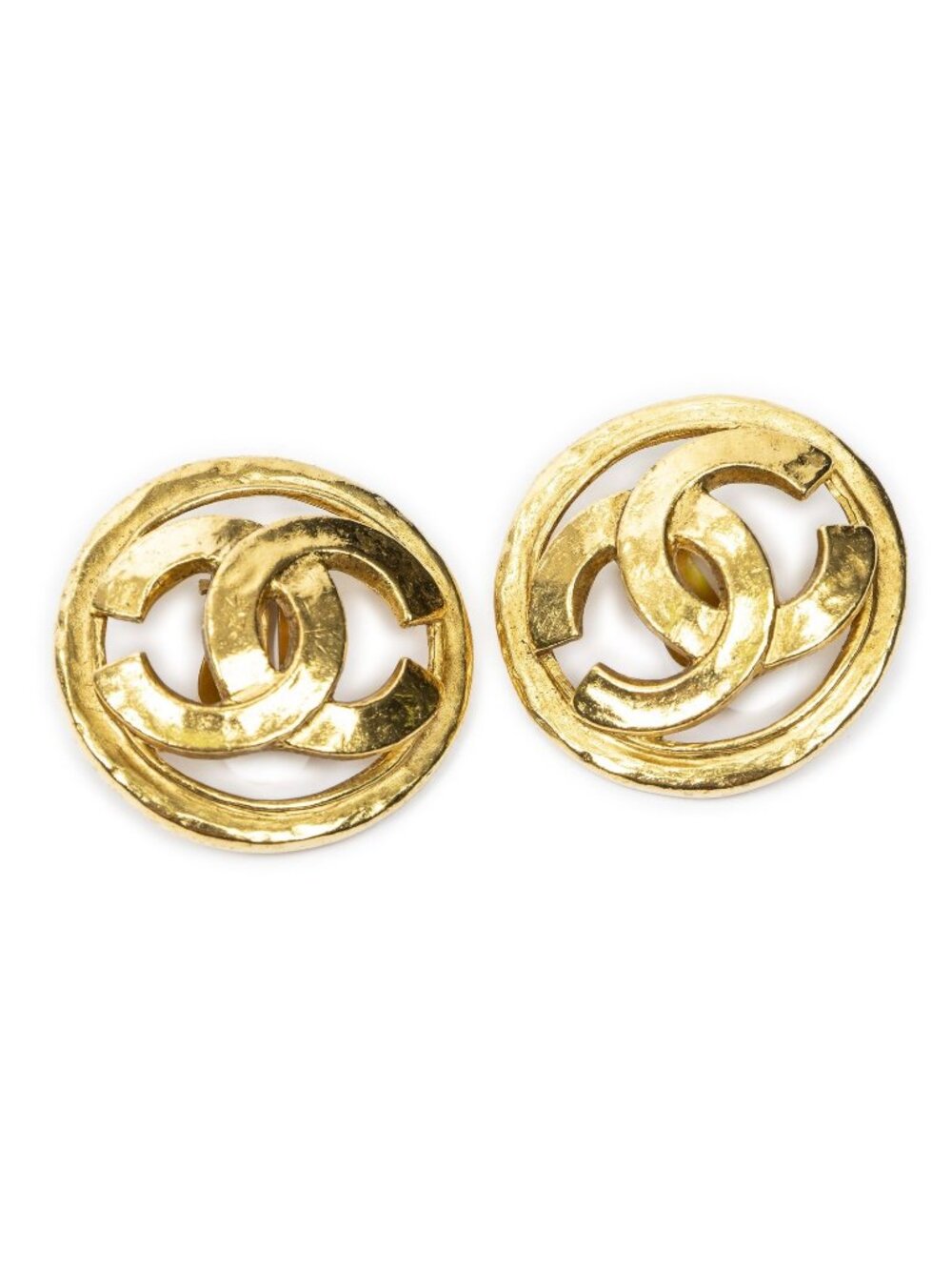 Chanel Large CC Round Clip-On Earrings Gold Plated
